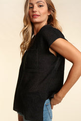 Haptics Women's Pocketed Round Neck Cap Sleeve Knit Top - Versatile Spring & Summer Essential